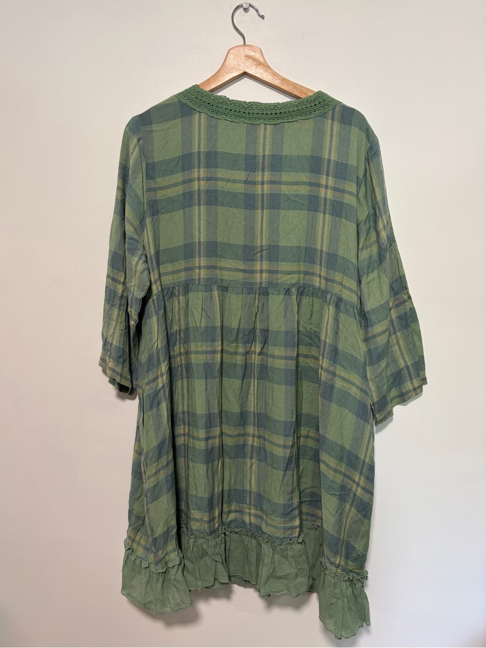 April Cornell Sage River Plaid Cotton Crochet Lace Tunic Boho Cottagecore XL - Picture 3 of 7